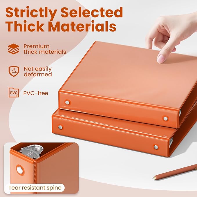 SUNEE 3 Ring Binder 1 Inch 1 Pack, Clear View Binder Three Ring PVC-Free (Fit 8.5x11 Inches) for School or Office Supplies, Orange