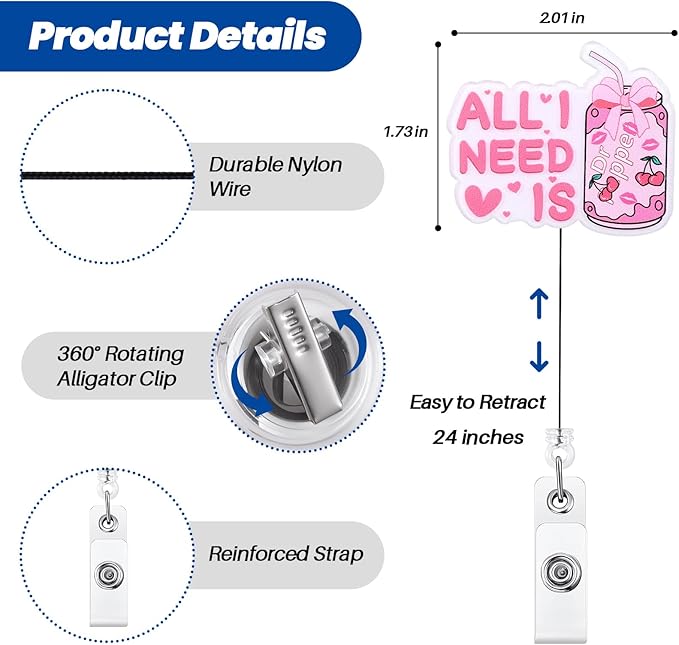 Pink Bow Soda Funny Nurse Badge Reel, Cute Coquette Soda Pop Retractable ID Card Badge Holder, Name Tag Badge Buddy for RN CNA LPN Nurse Nursing Student Doctor Social Workers, Nurses Gifts