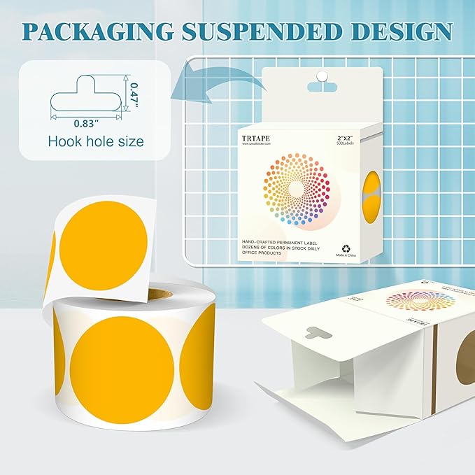 2 Inch Round Color Coding Labels (500 Count) - Fluorescent Orange Dot Stickers Circle Labels with Dispenser Box for Warehouse, Filing, Industrial, Office Organization