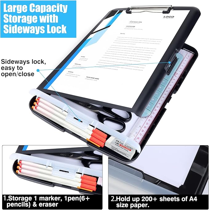 Black Clipboard with Storage Heavy Duty,TFDLCG zm Clip Boards 8.5x11 with Pen Holder,A4 Letter Size Nursing Clipboard Case,Plastic Clip Board Light Weight for Men Teachers Office,School Home Work
