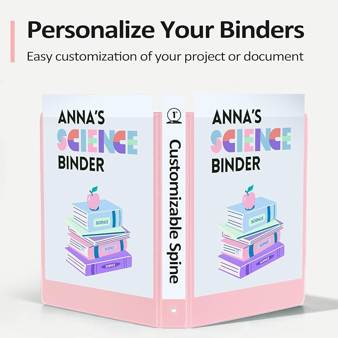Sooez BinderX Extra Durable 3 Ring Binder, Round Ring 2 Inch Binders, Fits 450 Sheets of 8.5x11 Paper, Customizable View Cover with Inside Pockets, Cute 2" Binder, School Supplies for Girls, Pink