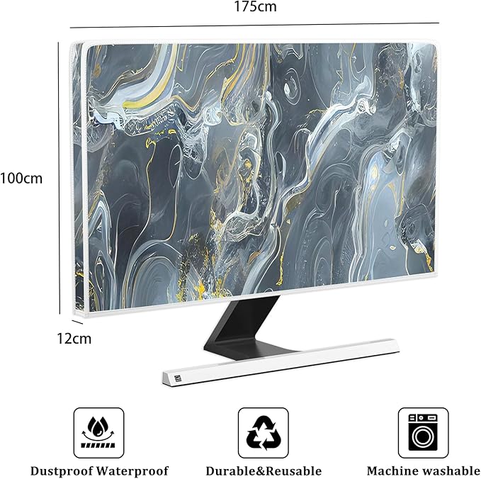 Baocicco Gray Gold Marble Waterproof 75 Inch TV Dust Cover Anti-Static Dustproof Protective Aesthetic Texture Screen TV Covers Full Body Cover for Television Screen Desktop PC LED LCD OLED