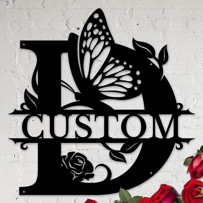 Personalized Custom Letter Name metal Signs,Custom Black Letter Monogram Wall Art Decor,Metal Signs Plaques Outdoor wall Decorative Signage (D)