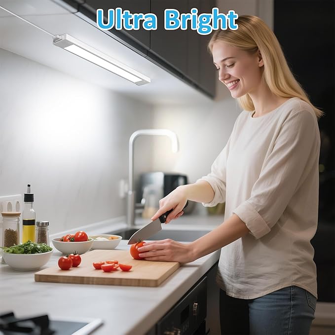maylit Under Cabinet Lighting Plug in, 14 Inch Linkable Ultra Bright LED Light Bar, Renter Friendly Lamp, Wired Indoor Lights for Kitchen Cabinet, Counter, Workbench, Desk, Shelf, Cool White