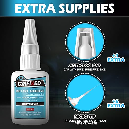 Thin Super Glue 1 oz, All Purpose Clear Liquid CA Glue Repair Wood Ceramic Glass Plastic, Heavy Duty Cyanoacrylate Adhesive for 3D Print PLA Shoe Metal Craft, Strong Bond and Instant Superglue