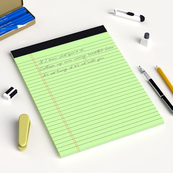 AILZFEI Green Legal Pad Note Pads 8.5 x 11 inch, Wide Ruled Clear Print Writing Pads 30 Sheets/Pad, 20lb Colored Paper, Perforated Notepad with Sturdy Back (3 Pads Green)