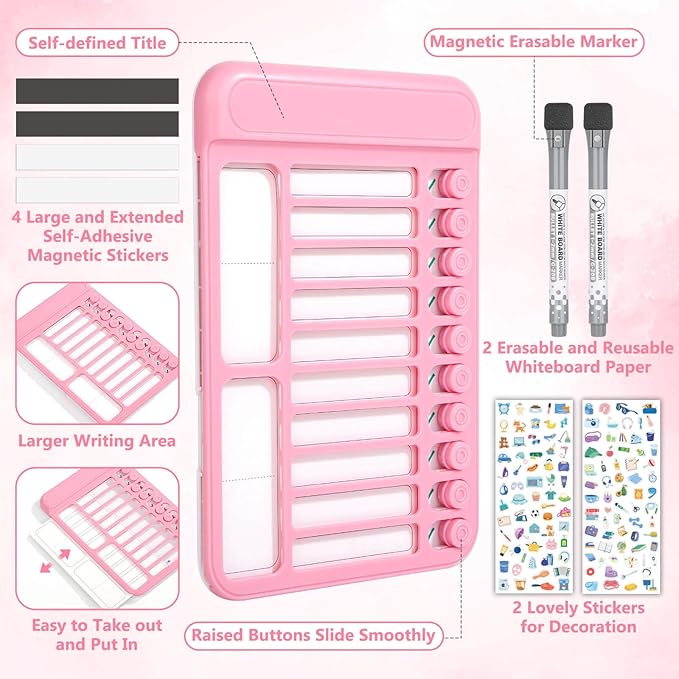 Audab 2Pcs Dry Erase Chore Chart for Kids, Magnetic Checklist Board, My Chores Slider Chart to Do List Board, Routine Reward Chart Schedule Board Task Tracker for Home Refrigerator, Wall, Desk (Pink)