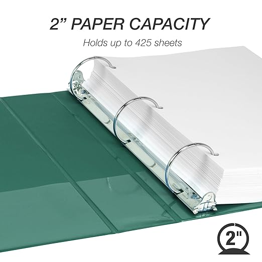 Samsill 2 Inch 3 Ring Binder, Made in USA, Economy Round Ring, Clear View Cover, 425 Sheet Capacity - for School, Home, Office - Forest Green