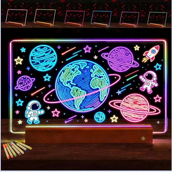 ARAGIT LED Drawing Board for Kids & Adults, Rechargeable Led Note Boards with Colors, Neon Glow Memo Light-Up Message with Stand as Night Light for Room/Store/Office/Valentine's Day/Gift