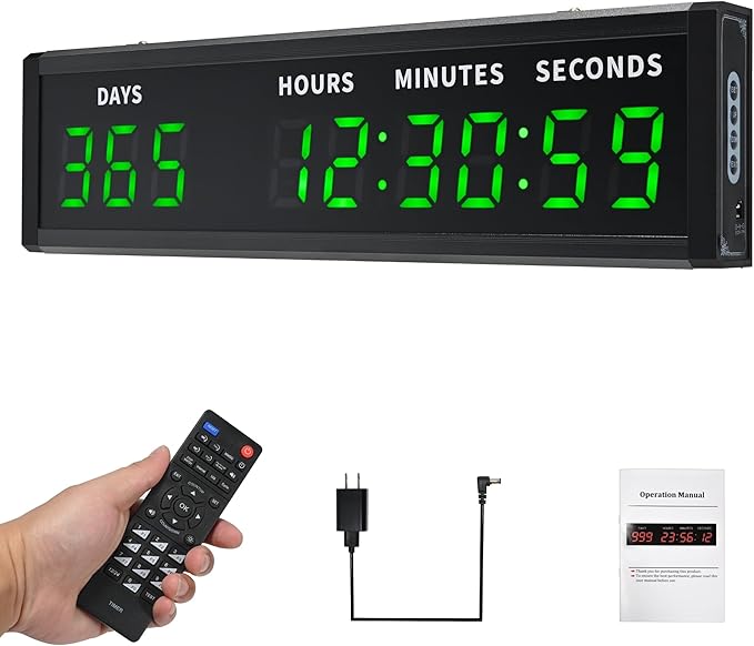 Large Display Digital Countdown Clock, LED Large Display Count Up/Count Down Timer, 999 Days Countdown Calendar for Christmas Retirement Birthday Event Timer with Remote Control (Green)