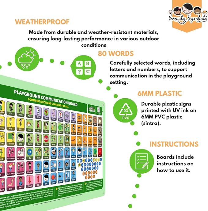 Outdoor Rated Plastic School Playground Communication Board - Weather-Proof Inclusive Communication Aid for Autism & Inclusive Play