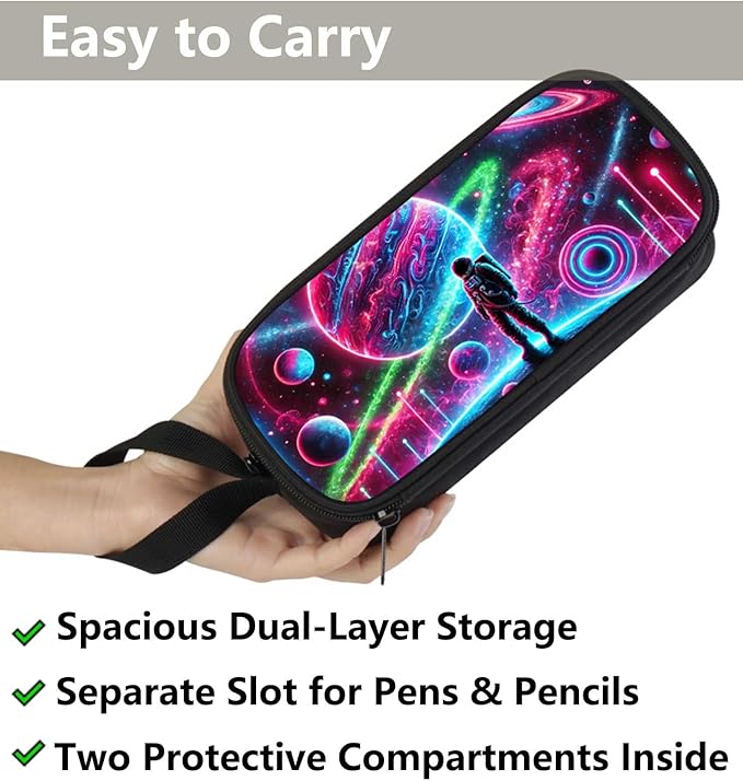 AnySmic Astronaut Pencil Case for Boys and Girls, Large Capactiy Pencil Pouch for Kids and Teen, Polyester with 2 Compartments & Zippers, Pen Box and Pen Bag Organizer Gifts for Student Aged 6-18