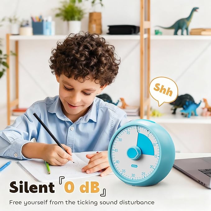 Visual Timer for Kids 60-Minute - Countdown Timer with Optional Alarm, Focus Tool for ADHD & Autism, Time Management for Homework, Chores, Office, Kitchen, Teaching & Study Routines (Blue)