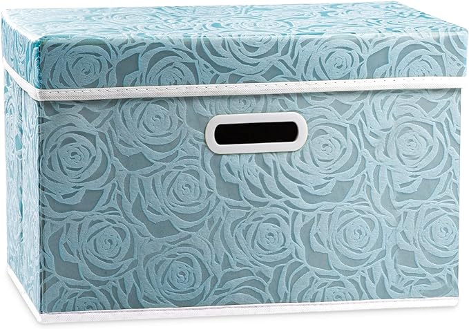 PRANDOM Larger Collapsible Storage Cube with Lid [1-Pack] Fabric Decorative Storage Bins Box Organizer Container Basket with Cover Handles for Bedroom Closet Living Room 17.7x11.8x11.8 Inch