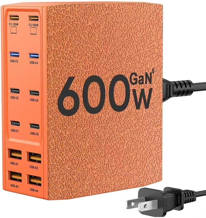 SAIPKYGS USB Charging Station (600W),12-Port USB C Charger Block with Dual 100W PD USB-C Fast Charging Station Hub for MacBook Pro/Air/All iPad Phone 17/16 15/14/13/Pro Max/Samsung Galaxy Note(Orange)