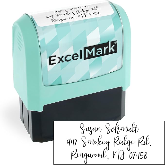 ExcelMark Address Stamp - Custom Return Address Stamp with Elegant Designs, Vibrant Colors & Patterns – Perfect for Mail, Invitations & Gifts (Seafoam Mount, Custom)