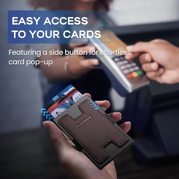 RUNBOX Slim Card Holder Wallet for Men, Minimalist RFID Blocking Wallet with Pop-Up Function, Ultra-Thin Design, Metal Business Card Cases holds 6+6 Cards, Gifts for Men, Men's Accessories