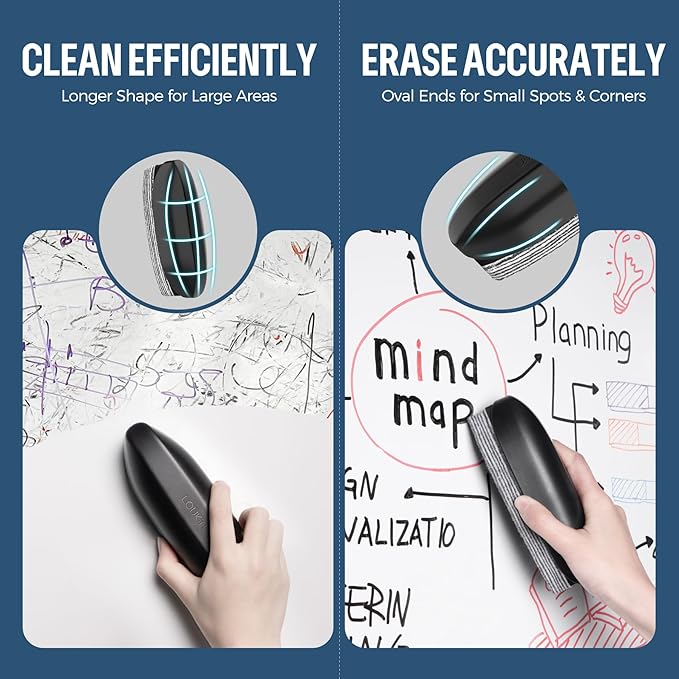loukin Dry Erase Eraser with Replaceable Felt Pad, Whiteboard Eraser with 12 Peel-Off Layers, Magnetic Holder Includes, for Classroom, Home, and Office, Black