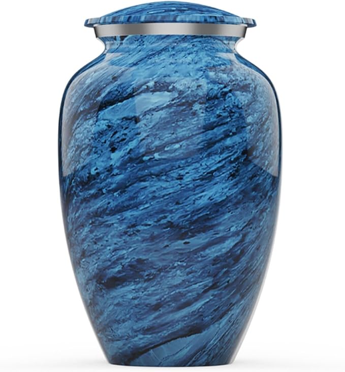 Handcrafted Urn for Ashes Adult Male and Female - Cremation Urns for Human Ashes Adult Man and Woman - Decorative Funeral Urns - Memorial Urn with Artistic Teal- Includes Velvet Bag - Large