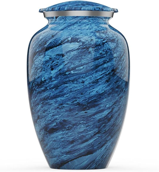 Handcrafted Urn for Ashes Adult Male and Female - Cremation Urns for Human Ashes Adult Man and Woman - Decorative Funeral Urns - Memorial Urn with Artistic Teal- Includes Velvet Bag - Large