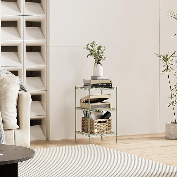 M MZG 750 lbs 3-Shelf Storage Shelves Wire Shelving Unit Standing Metal Rack for Small Places Narrow Wire Rack for Bathroom, Green 13.8 D x 13.8" W x 25.5" H