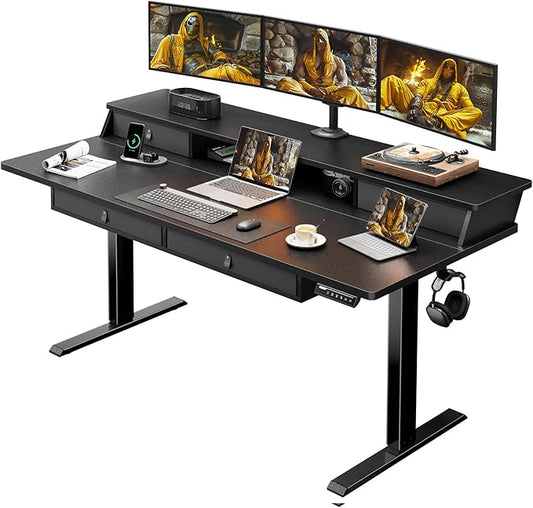 ErGear Electric Standing Desk with 4 Drawers, Height Adjustable Desk with Storage, C-Clamp Mount Compatible, Computer Home Office Table with Cable Management Tray