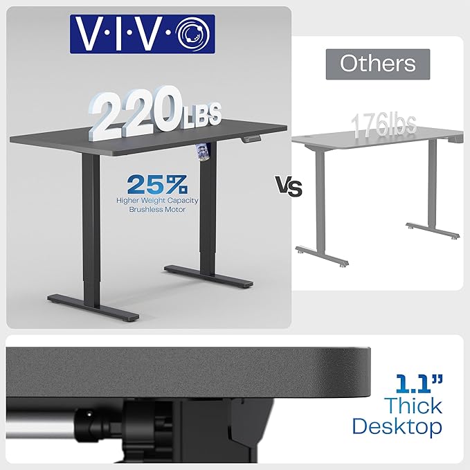 VIVO Electric 60 x 24 in Standing Desk, Memory Height Adjustment, 1B Series, Holds 220 lbs, One-Piece Black Top, Black Frame, DESK-KIT-1B6B