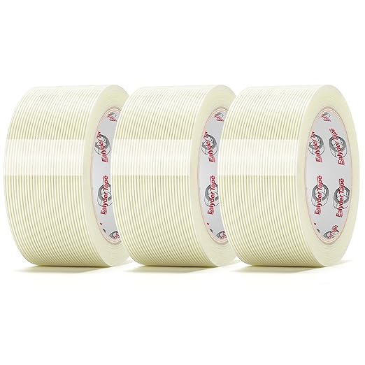 Ealyder Tape 3 Pack Transparent Reinforced Fiberglass Tape – 2 Inch x 30 Yards, 5.5 Mil Filament Strapping Tape, Adhesive Heavy Duty