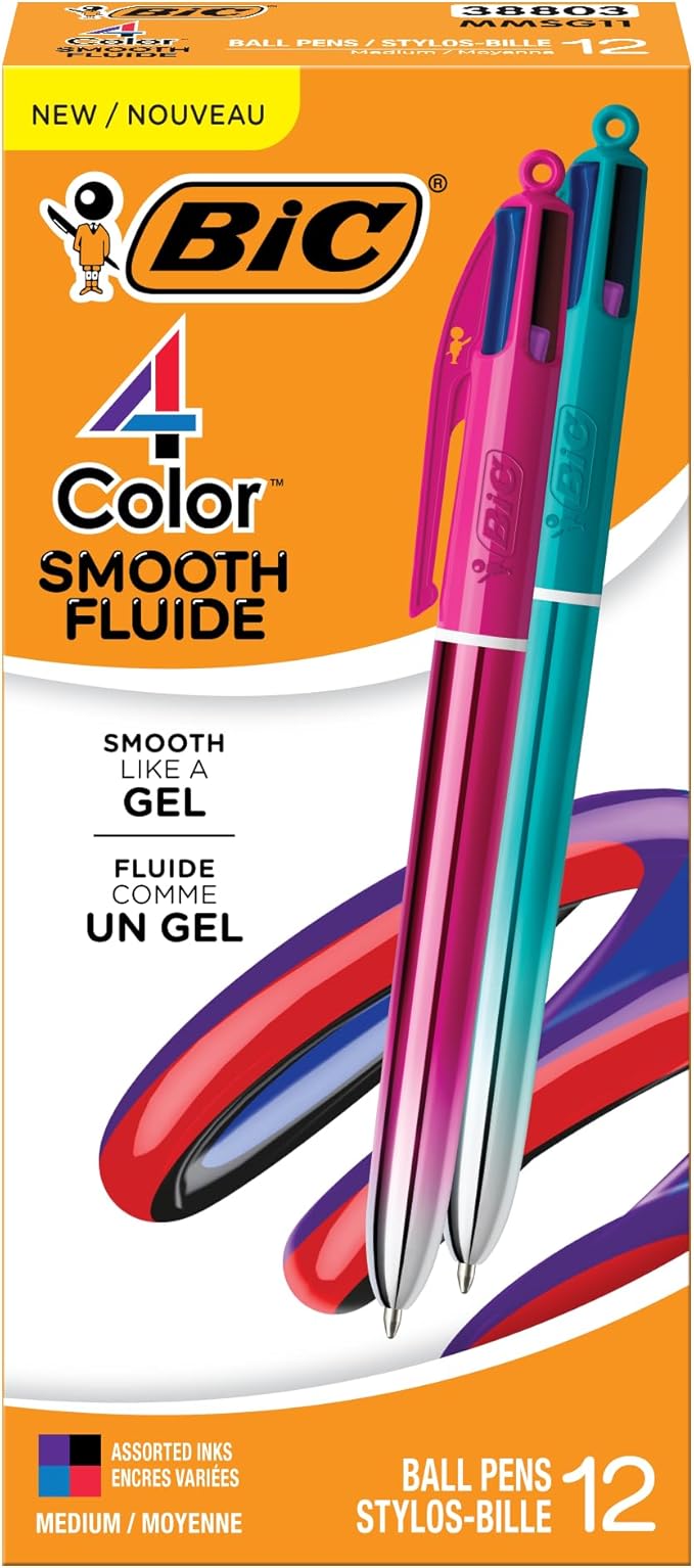 BIC 4 Color Smooth Gradient Retractable Ballpoint Pen with 1.0 mm Point, 12-Count in Assorted Ink Colors
