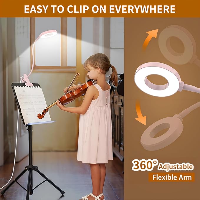 iZELL Desk Lamp, LED Reading Light with Clamp, 3 Color Modes & 10 Brightness Flexible Arm Book Light for Kids Reading Book in Bed at Night Clip on Table, Computer, Zoom Meetings - 27.6‘’ Pink