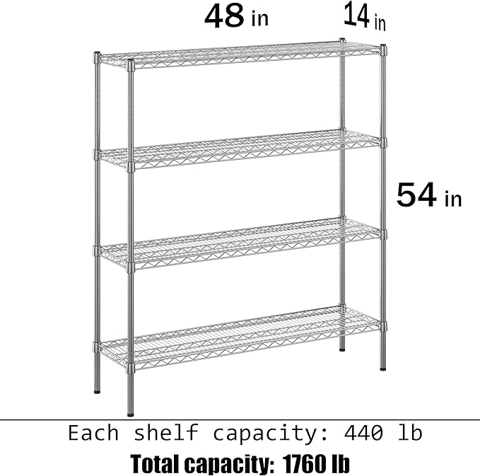 Regal Altair 14" Deep x 48" Wide x 54" Height Wire Shelving Kit | 4-Tier | NSF Commercial Storage Rack Unit