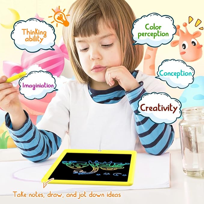 BUKEBU LCD Writing Tablet Doodle Board, Colorful Drawing Pad, Electronic Drawing Tablet, Drawing Pads,Travel Gifts for Kids Ages 3 4 5 6 7 8 Year Old Girls Boys (10.5 inch, Orange+Yellow)