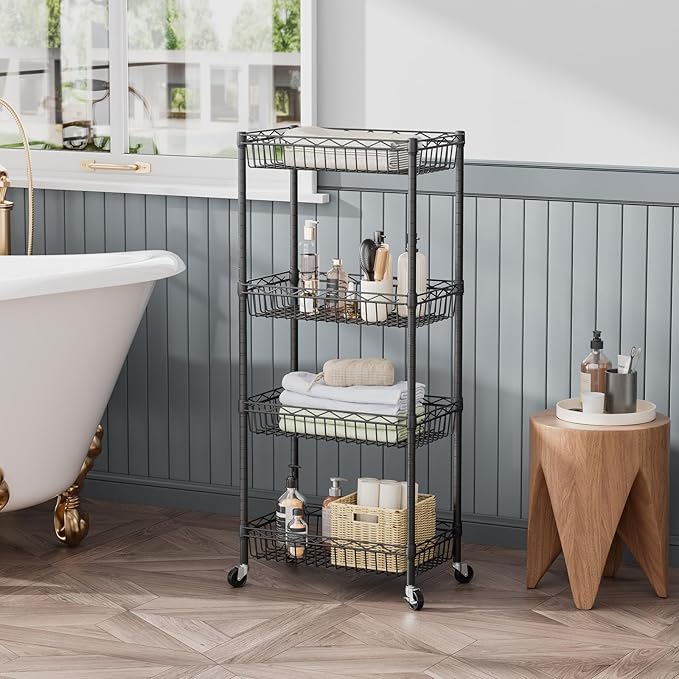 SINGAYE Shelf Closet Wire Shelving：Adjustable Metal Unit for Laundry Room Organization Bathroom Kitchen Home Storage with Wheels Pantry Rack Shelves