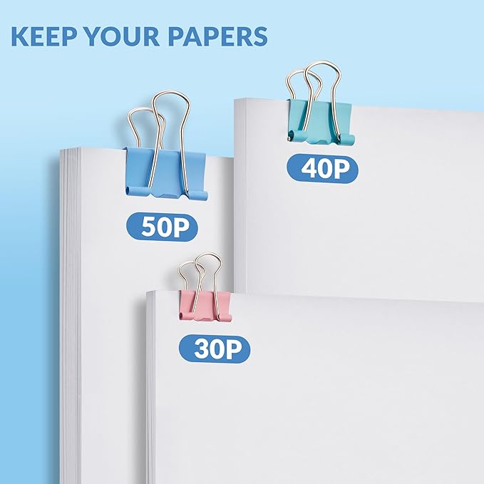 NEEWAY 100 Count Binder Clips Assorted Sizes, Paper Binder Clips (0.6inch 0.75inch 1inch), Metal Paper Clamps for Office and Home