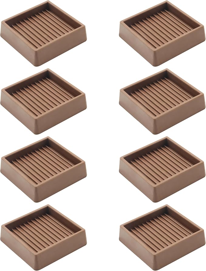 2.5X2.5 Rubber Caster Cups, Non Slip Furniture Pads, Anti-Slip Gripper, Anti Skid Furniture Feet, Anti Slide Floor Protector for Bed Couch Stoppers - 8 Pack Brown