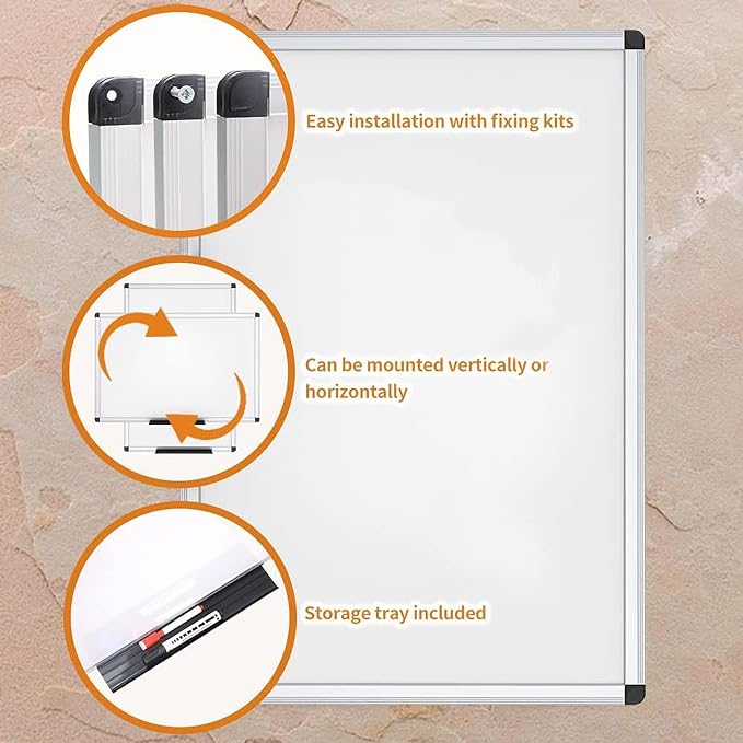 VIZ-PRO Dry Erase Board/Non-Magnetic Whiteboard, 48 x 36 Inches, Wall Mounted Board for School Office and Home