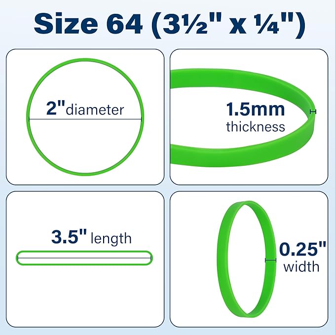 LotFancy Rubber Bands, Size 64 (3-1/2" x 1/4"), 0.5 lb Approx 130 Pcs Thick Heavy Duty Colored Rubber Bands for Office Supplies