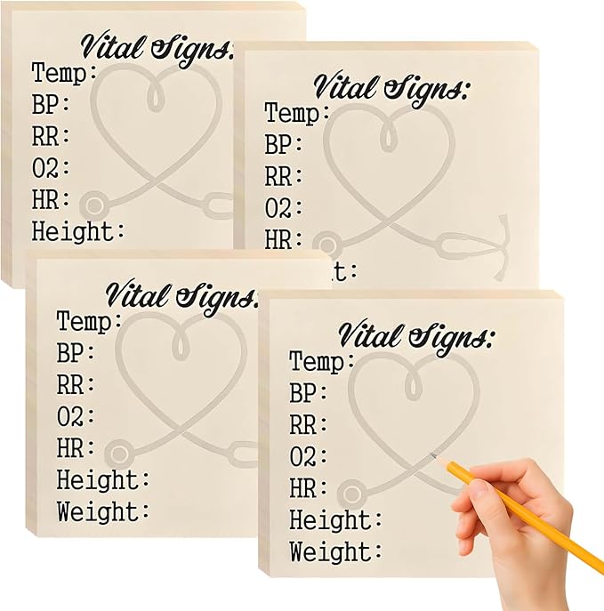 4 Pack Nurse Sticky Notes for Vital Signs – Daily Monitoring Notepad, Patient Health Checklist Pad, Pocket Size, Hr Bp Oxygen Recording for Nurse Practitioner Week Gifts