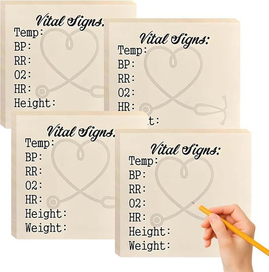 4 Pack Nurse Sticky Notes for Vital Signs – Daily Monitoring Notepad, Patient Health Checklist Pad, Pocket Size, Hr Bp Oxygen Recording for Nurse Practitioner Week Gifts