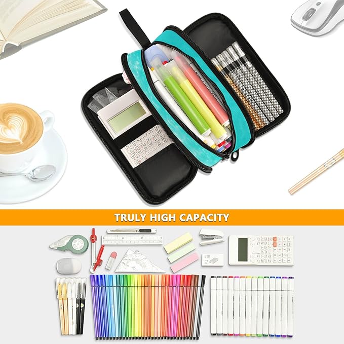 BOENLE Sea Turtle Teal Pencil Case Box Boys Girls Large Pencil Pouch with Zipper Compartments Big Capacity Stationery Pen Bag Organizer for Kids Teens Adults School Office