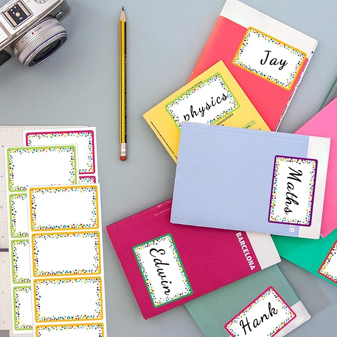 Yeachlaing 240 Pieces Decorative Colorful Name Tags for Classroom – Blank Stickers to Write on for Student Desks, Bin Labels, Teacher Supplies, 6 Designs (3.5 x 2.25 Inches)