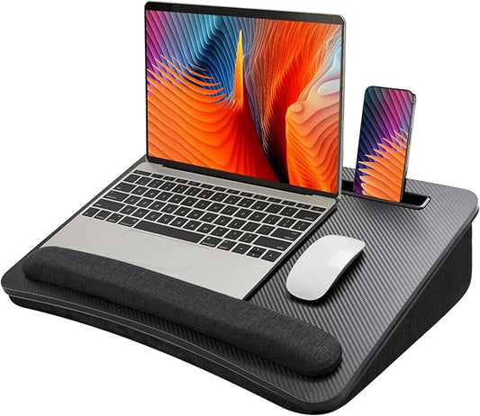 HUANUO Lap Laptop Desk - Portable Lap Desk with Pillow Cushion, Fits up to 17 inch Laptop, with Anti-Slip Strip & Storage Function for Home Office Students Use as Computer Laptop Stand, HNLD28B