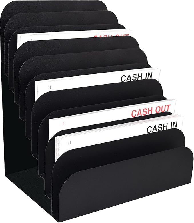 BankSupplies STEELMASTER Steel Cashier Pad Rack, 10-Slot Desktop File & Paper Organizer, Black Powder-Coated Finish, Scratch & Chip-Resistant, Deposit Slips, Checks & Forms Organizer