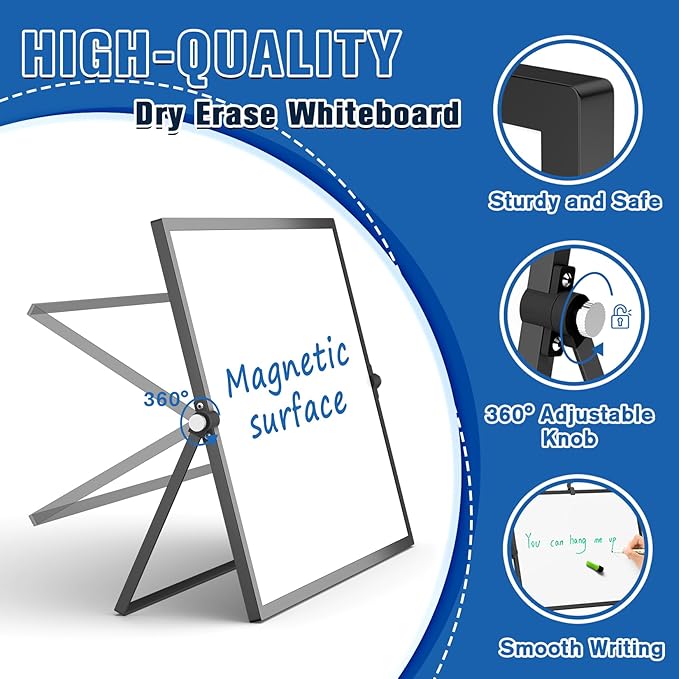 Grtard Magnetic Dry Erase Board with Stand, 18''x14'' Double-Sided White Board, Desktop Whiteboard with Stand, Large White Board, Desk Whiteboard Portable, Dry Erase Board for Kids, Memo(Black)