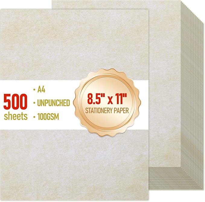 Tosstuki 500 Sheets Parchment Paper for Certificates 8.5 x 11'' 100 GSM Double Sided Printer Stationery Resume Paper Bulk Letter Size for Resumes Diplomas Crafts Business Cards Invitations, Ivory