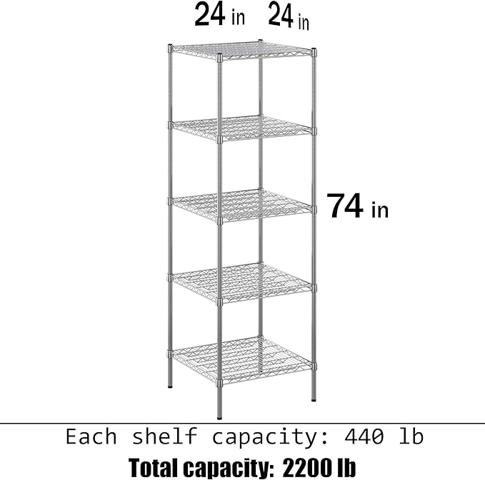 Regal Altair 24" Deep x 24" Wide x 74" Height Wire Shelving Kit | 5-Tier | NSF Commercial Storage Rack Unit