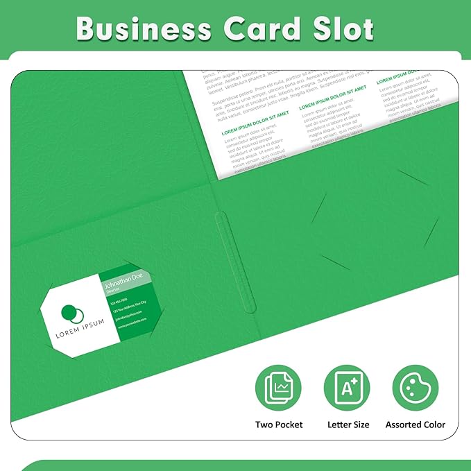 Two Pocket Folders, PANDRI 30 Pack 2 Pocket Folders, Letter Size Paper File Folder for School Office Home Business, Green
