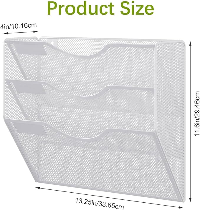 EasyPAG 3 Pocket Mesh Wall File Organizer, Hanging Paper Folder Holder with Classify Label, Vertical Wall Mount Mail Organizer for Office Home Classroom, White
