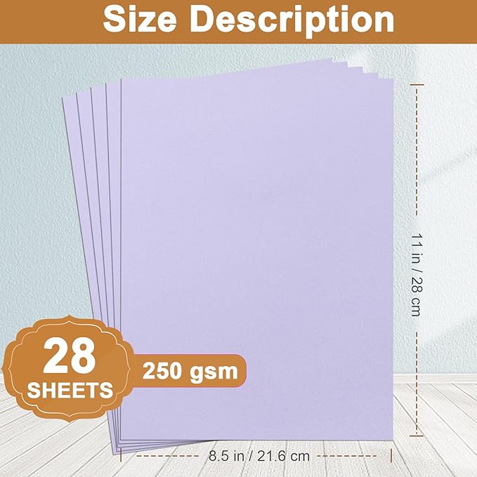 Silunkia 28 Sheets Purple Cardstock 8.5 x 11 Certificates Paper, 250gsm/92lb Heavyweight Lavender Card Stock for DIY Cards Making, Birthday Decorations, Greeting Cards, Wedding Invitations