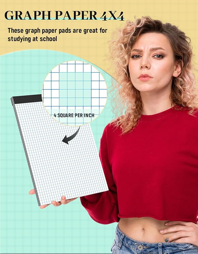 Aidunmis Graph Paper 8.5 x 11, 6 Pack, 4x4 Graph Ruled, Grid Paper 8-1/2 x 11, Blueprint Quadrille Pad 8.5'' x 11'', Easy Tear Off Graph Paper Pad White Grid Notebook, White Draft Paper 30 Sheets/Pad
